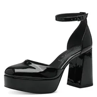 Tamaris Damen Pumps Lack offen Fesselriemen Plateau Blockabsatz 1-22440-42, Größe:37 EU, Farbe:Schwarz