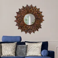 WOMO-DESIGN Dekorative Wandspiegel Sonnenblume Rio de Janeiro, Ø73 cm, aus Glas/Metallrahmen Braun, Runder Spiegel, Moderner Design Dekospiegel