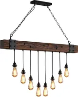 Vintage lustr, nastavitelná výška závěsného světla s 8 paticemi pro žárovky E27, jídelní stůl Průmyslová závěsná lampa