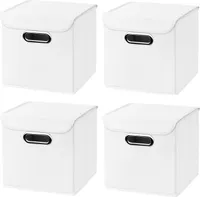 4 Stück weiß Faltbox 25 x 25 x 25 cm  Aufbewahrungsbox faltbar,  mit Deckel