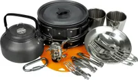 Black Snake® Camping Geschirr 'himalaya' Kochgeschirr Kombination mit Edelstahl Becher Set, Tellern und Besteck - big - Schwarz/Silber