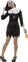 Blutiges Zombie-Nonnen-Kostüm für Halloween schwarz-weiss-rot