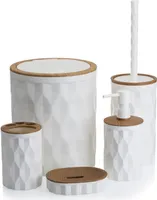 HowHomely Badezimmer set, 5-teilig Badzubehör Seifenspender, WC Bürste, Seifenschale, Abfalleimer und Zahnputzbecher Weiß