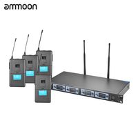 ammoon 4T Professional 4 Channel UHF Wireless Headset Microphone System 4 Mics 1 Wireless Receiver 6.35mm Audio Cable LCD Display for Karaoke Family Party Presentation Performance Public Address
