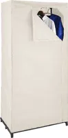 Textil Kleiderschrank beige mit Kleiderstange Stoffschrank Faltschrank Garderobe