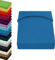JERSEY Spannbettlaken 120x200-130x200cm Spannbetttuch 100% Baumwolle, Farbe: Blau