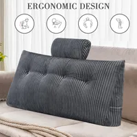 Topchances Rückenkissen Lesekissen Rückenlehne Kissen für Bett Sofa Kopfteil, Keil-Kopfteilkissen Gepolstert Bettkissen Keilkissen,Grau,100x50x20cm