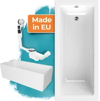 Calmwaters® Rechteck Badewanne Komplettset 170x75 cm mit Wannenträger & Ablaufgarnitur, Körperformwanne, Set Acryl-Badewanne komplett, Rechteckbadewanne Modern Square 170 x 75 cm, Weiß