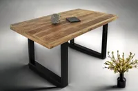 Esstisch 160 x 85 cm Rio, Esszimmertisch naturfarben, Mangoholz massiv, U-Gestell aus Metall schwarz, gerade Kanten