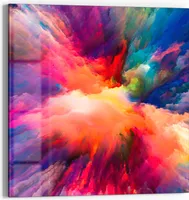DEQORI Glasbild Echtglas 30x30 cm 'Bunte Farbwolke' Wandbild Bild modern Deko