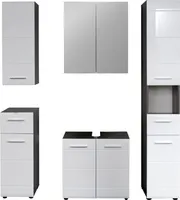 trendteam Bad 5-teilige Kombination Line/Skin Sardegna Rauchsilber Melamin/Weiß Hochglanz Tiefzieh 150 x 182 x 31 cm