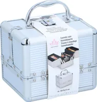 Touch of Beauty Kosmetický kufřík Silver Cosmetic Organiser s rukojetí a zámkem na klíč 18 x 15 x 15 cm uvnitř podšitý fleecem Snadné přenášení Hliník