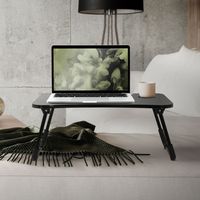 ML-Design Laptoptisch fürs Bett/Sofa, 60x40 cm, Schwarz, aus MDF, klappbar, Betttisch mit 4 USB Ladeanschluss & Lampe, Schublade, Lüfter, Tablet Ständer, Getränkehalter, Laptopständer Lapdesks Notebook