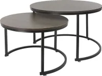 Súprava 2 konferenčných stolíkov ML-Design, Ø 59x40 / 74x48 cm, čierna/tmavý dub, vrchná doska MDF