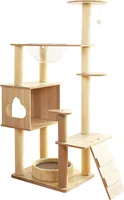 Katzenbaum | Kratzbaum | mit Höhle | aus Holz | 8 Ebenen | Aussichtsplattform | Natur | 130 cm Hoch