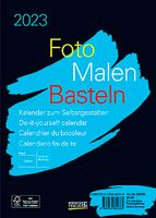 Foto-Malen-Basteln Bastelkalender A5 schwarz 2023: Fotokalender zum Selbstgestalten. Aufstellbarer do-it-yourself Kalender mit festem Fotokarton.