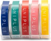 UniPlus kompatibel Prägeband für Dymo 3D Prägeetiketten, 3D Langlebige Kunststoff Vinyl-Prägeetiketten für Dymo Junior Omega (5 Rollen, Gelb, Rosa, Rot, Seegrün, Dunkelblau, 9mm x 3m)