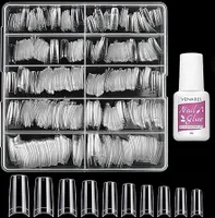 Nageltips für Gelnägel,  500 Stücke Acryl Künstliche Nägel 10 Größen Nageltips mit Kleber, Acryl Künstliche Nagelspitzen Set (Transparent)