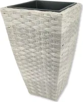 Poly-Rattan Blumentopf weiß 36 x 60cm eckig hoch mit Einsatz schwarz Blumenkübel Übertopf Pflanz-Töpfe