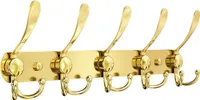 Wandgarderobe mit 5 Garderobenhaken, Hakenleiste, Kleiderhaken aus Edelstahl, Vintage Wandhaken, Gold