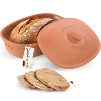 Römertopf Brottopf oval MEDI 2,3 Liter - Brotkasten Terracotta aus Keramik - Atmungsaktiver Tontopf für langanhaltende Frische von Brot und Brötchen