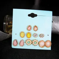6 Paar Wassertropfen-Blumen-Strass-eingelegte Ohrstecker-Ohrringe für Damen, Schmuckset