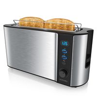 Arendo Toaster Langschlitz für 2 Scheiben, 1000 W, Brötchenaufsatz, Wärmeisoliert, Display, Edelstahl