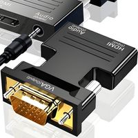 Konwerter wtyczki HDMI na gniazdo VGA Adapter Full HD 1080P z transmisją audio do telewizora projektora komputera laptopa notebooka, gniazdo audio 3,5 mm Retoo