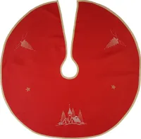 Weihnachtsbaumdecke Weihnachtsdorf 90 cm - Weihnachtsbaum Rock - Tolle Dekoration für alle Weihnachtsbäume, Farbe:Rot