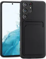 Etui na telefon komórkowy Samsung Galaxy S22 Ultra silikonowe etui ochronne z kieszenią na kartę Slim Wallet Case, czarne