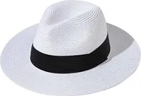 ASKSA Panama Hut Damen Sommer Fedora Strohhut Rollbar UV Sonnenhut, Weiß