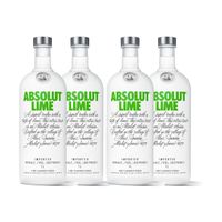 Absolut Vodka Lime 4er Set, Wodka mit Limettengeschmack, Schnaps, Spirituose, Alkohol, Flasche, 40 %, 4 x 1 L