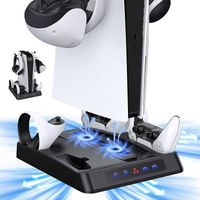 Spielkonsole-Ladegeräte für PS5 und PSVR2 Multifunktionaler vertikaler Ständer mit Lüfter und Dual-Controller-Ladestation, kabellose Kontakt-Ladestation für PS-5 & PS-VR2 Contoller, PS-5 Konsolen-Lüfter, PS-5 & PS-VR2 Headset-Halter-Set-schwarz