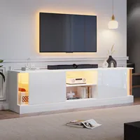 Merax Hochglanz LED-TV-Schrank – 176x38x50 cm, TV Board für Fernseher bis 70 Zoll, mit RGB-Beleuchtung, Schublade & Ablagen, Wendeschiebetüren, Weiß