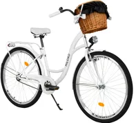 Milord Komfort Stadtfahrrad Fahrrad mit Weidenkorb Damenfahrrad, 26 Zoll, Weiß, 1-Gang