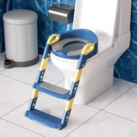 Clanmacy Toilettentrainer Lerntöpfchen mit Treppe Justierbarer für Kinder Töpfchen Toilettensitz Rutschfest Töpfchentrainer Dunkelblau