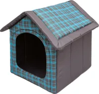 Hundehöhle Hundehütte Hundebett Hundebox - R4: 55 x 60 x 60 cm -Grau mit blauen Karos - Indoor/Outdoor Katzenhütte Hundehaus Hundestrandkorb Hundekorb