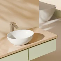 EMKE Umywalka owalna Umywalka nablatowa Umywalka ceramiczna Umywalka, biała, błyszcząca 34,5 x 26,5 x 12 cm, wysokiej jakości umywalka łazienkowa