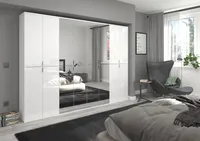Projekt X Kleiderschrank mit Spiegelfront 8-türig Weiß / Weiß Hochglanz