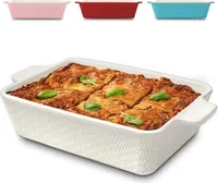 Auflaufform Groß aus Keramik - Für Lasagne, Tiramisu & Auflauf - Extra Hoher Rand - Eckig - Weiß