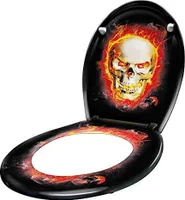 YARDIN WC Sitz mit absenkautomatik Toilettensitz Toilettendeckel inkl. Montagematerial aus Hartplastik, 45 x 38cm, Schädel Flammen
