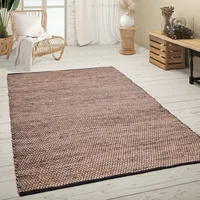 Teppich Wohnzimmer Kurzflor Jute Handgewebt Meliertes Ethno Muster Naturfaser Grösse 60x100 cm