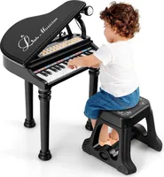 31 Tasten Keyboard Kinder, E-Piano mit Hocker & Mikrofon & 3 Lehrmodi & 4 Rhythmen & Aufnahme, Elektronisches Klavier für Mädchen & Junge ab 3 Jahre (Schwarz)