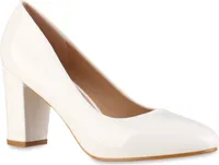 VAN HILL Damen Klassische Pumps Blockabsatz Elegante Abend-Schuhe 837834, Farbe: Weiß, Größe: 39