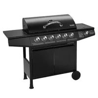TAINO BASIC 6+1 Gasgrill mit Seitenbrenner 6 Brenner Edelstahl-Brenner Grillwagen BBQ Schwarz