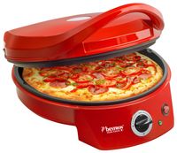 Bestron elektrischer Pizzaofen, Pizza Maker bis 230°C, mit Ober-/Unterhitze, für selbstgemachte oder Tiefkühl-Pizza, Flammkuchen, Quiche oder Wraps bis Ø 27cm, 1.800 Watt, Farbe: Rot