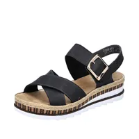 Rieker Damen Sandale Sandalette Schnalle Keilabsatz sportlich V7951, Größe:42 EU, Farbe:Schwarz