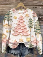 ASKSA Damen Weihnachtspullover Lustig 3D Drucken Weihnachten Sweatshirt Langarm Print Rundhals Niedlich Kapuzenpullover Weihnachtspulli Damen Xmas Pullover,B Rosa,S