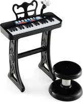 COSTWAY 37 Tasten Kinder Keyboard, Kinderklavier elektronisch mit Hocker, Mikrofon & Notenständer, Kinderpiano mit Abnehmbarer Beinen, Klaviertastatur für Kinder ab 3 Jahren (Schwarz)