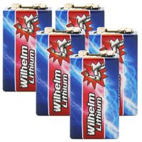 5 x Wilhelm Lithium 9V Block Batterie Rauchmelder 6LR61 9 Volt Batterien